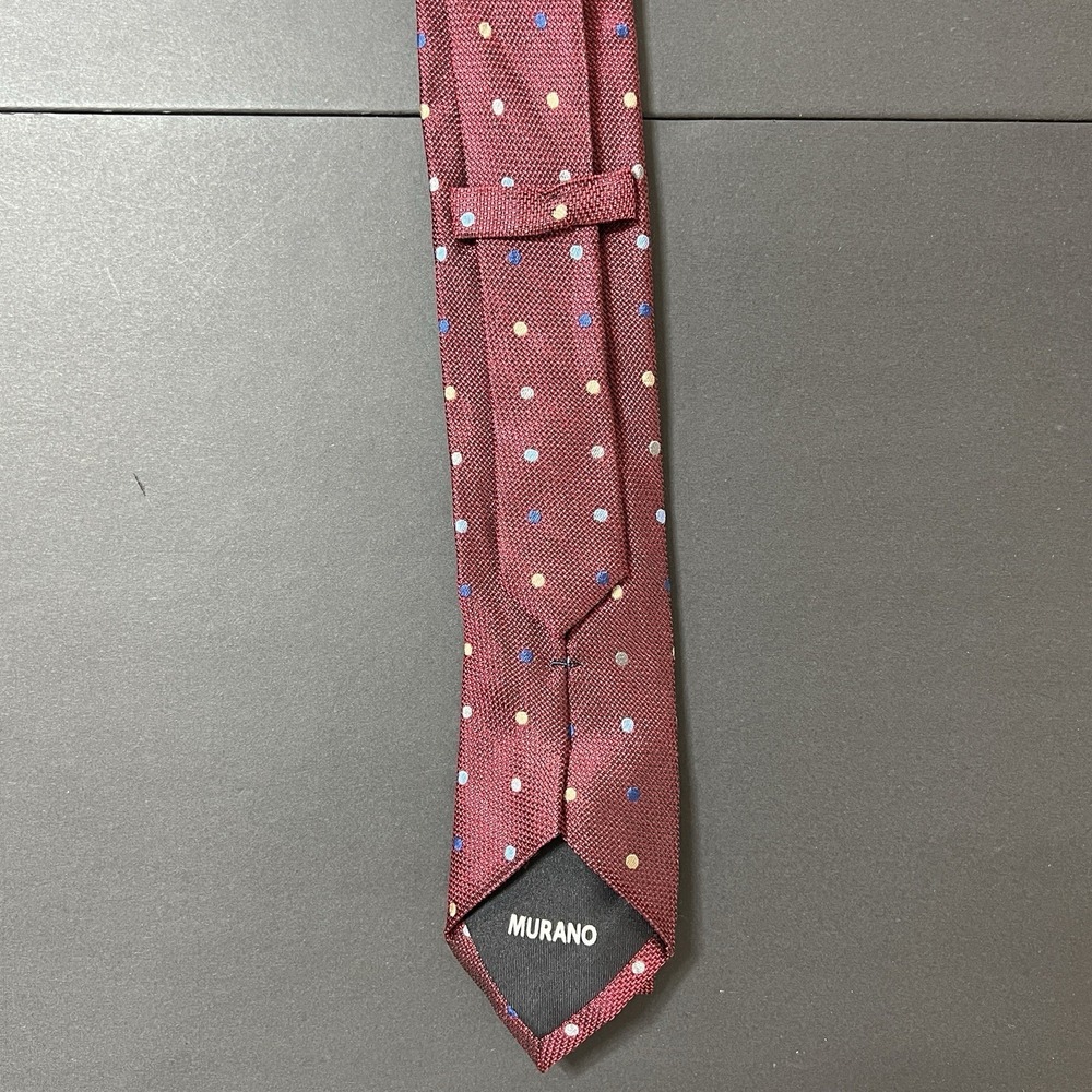 Vintage Murano Necktie Silk Polkadots Burgundy Preppy Formal Business‎ Wedding